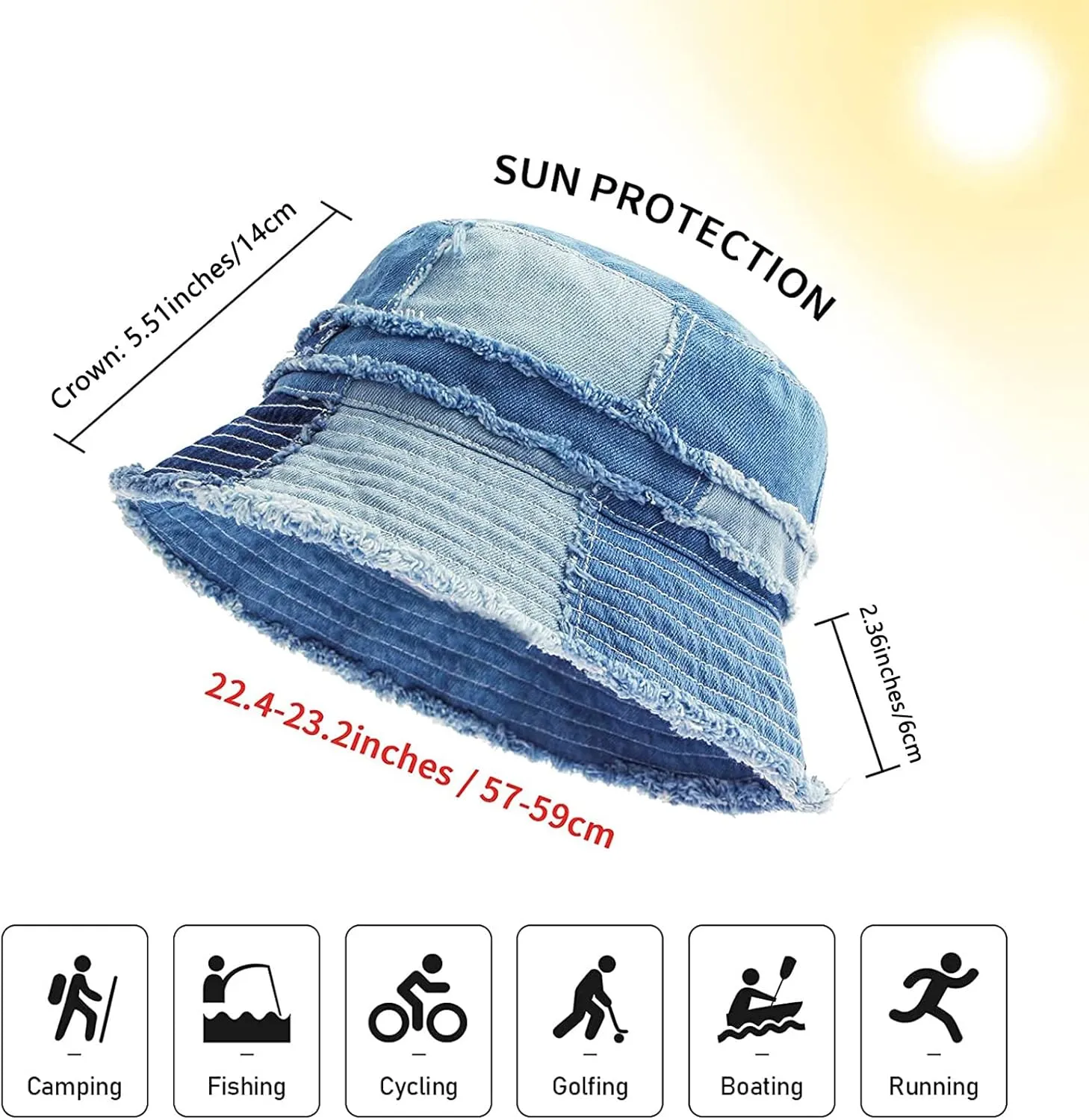 GuanGu Bucket Hat for Women Men Unisex Summer Beach Travel Wide Brim Distressed Sun Hat Lightweight Packable Outdoor Sun Cap