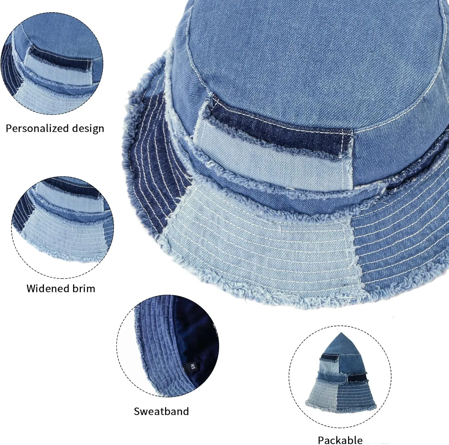 GuanGu Bucket Hat for Women Men Unisex Summer Beach Travel Wide Brim Distressed Sun Hat Lightweight Packable Outdoor Sun Cap