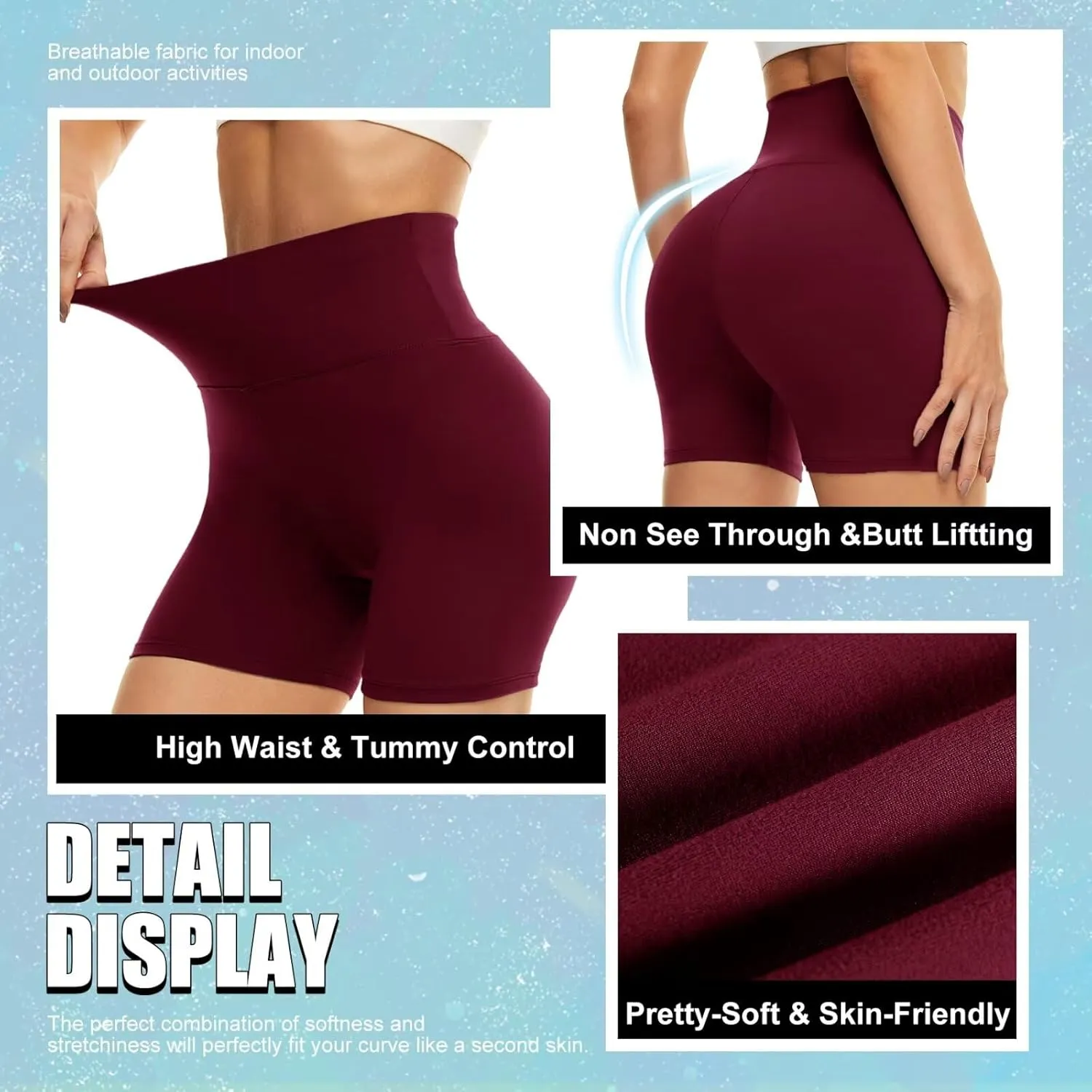 HIGHDAYS 5 Biker Shorts for Women - High Waist Tummy Control Stretch Spandex Workout Yoga Running Gym Underwear