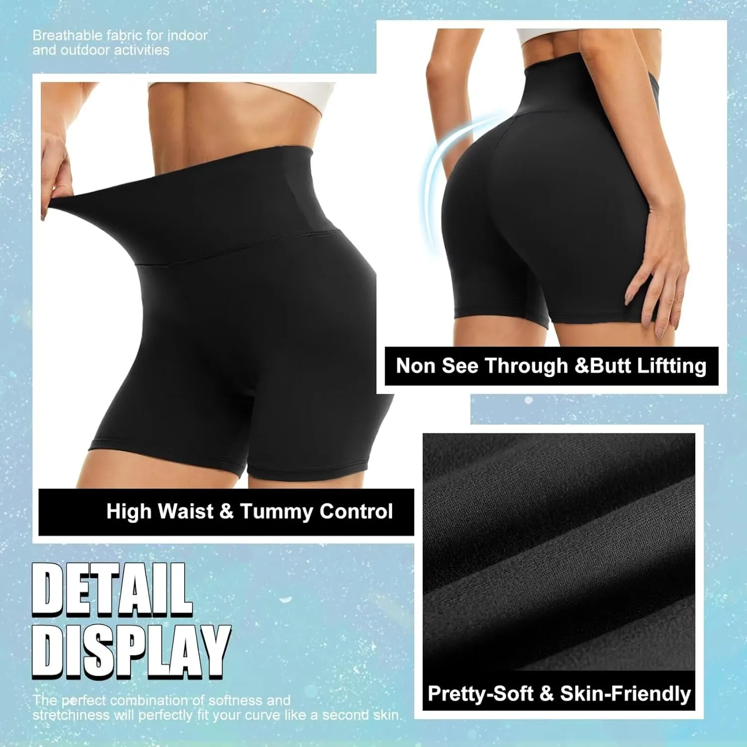 HIGHDAYS 5 Biker Shorts for Women - High Waist Tummy Control Stretch Spandex Workout Yoga Running Gym Underwear