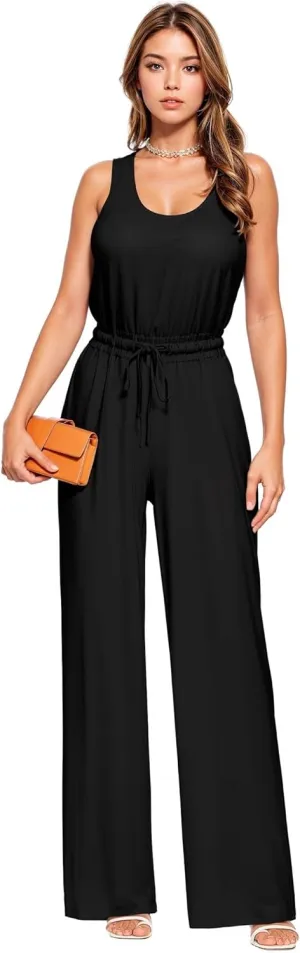 Hybrid & Company Women Casual Sleeveless Playsuits High Waist Pants Romper Loose Wide Leg Jumpsuit