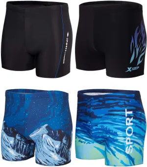 KANAV 4 Pack Men's Athletic Swim Jammers Quick Dry Square Leg Swim Briefs Competitive Swimsuit