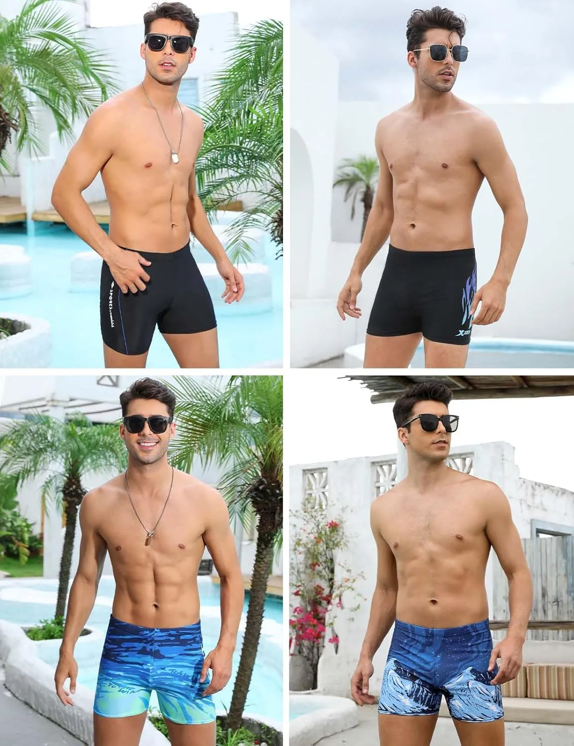 KANAV 4 Pack Men's Athletic Swim Jammers Quick Dry Square Leg Swim Briefs Competitive Swimsuit