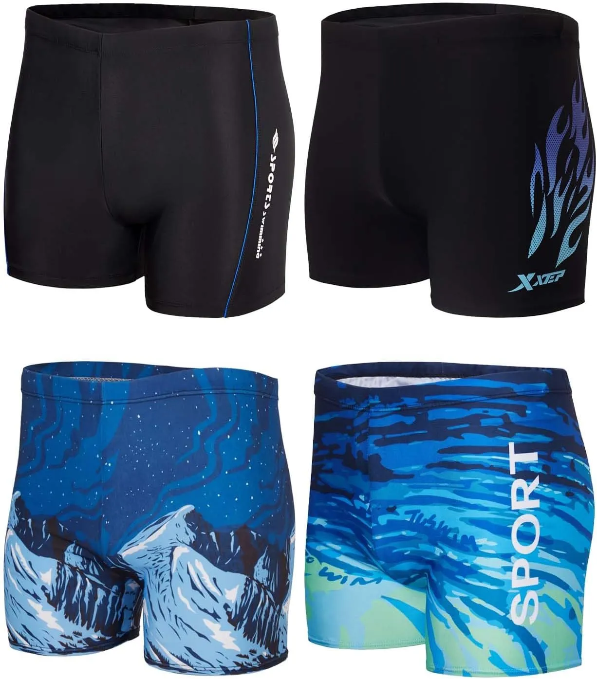 KANAV 4 Pack Men's Athletic Swim Jammers Quick Dry Square Leg Swim Briefs Competitive Swimsuit