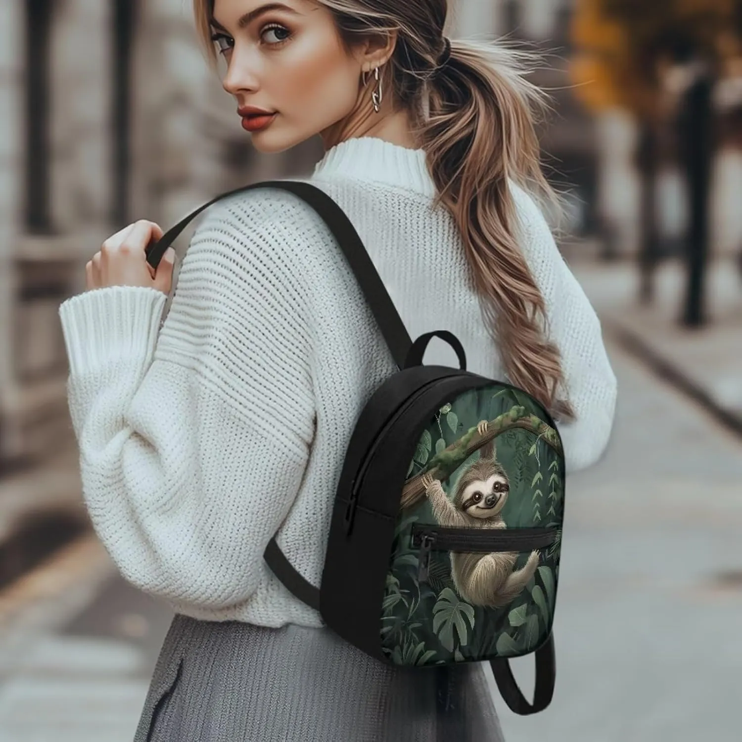 Koala Backpack Purse for Women Men PU Polyester Mini Bags with Zipper Multiple Pockets Carrying Tote Bag for College Gym Library Office Personalized Gifts for Teens