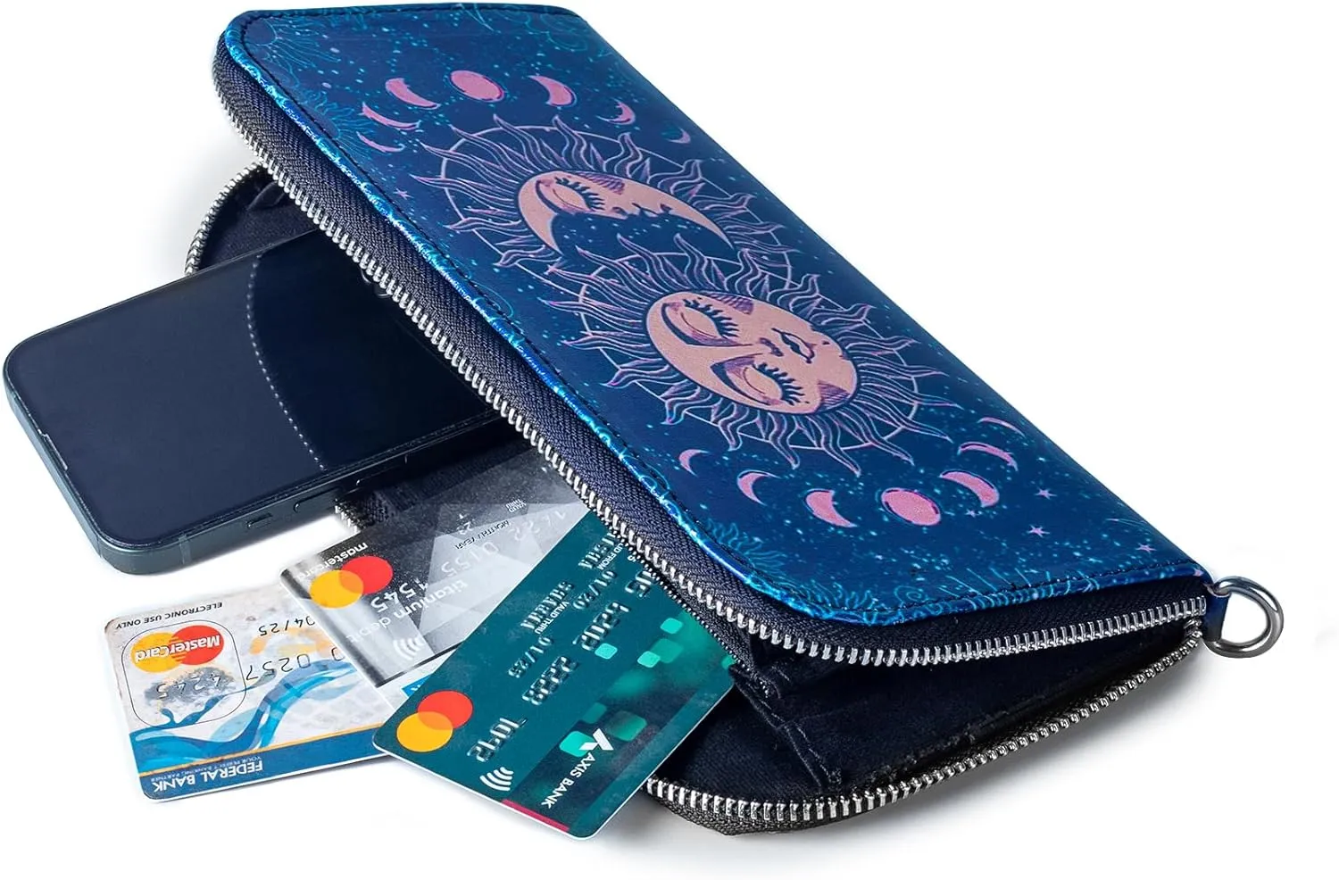 Leather Clutch Purse For Women,Slim Wristlet Handbag Zipper Closure,All Occasion Casual Party Clutch Multicompartment