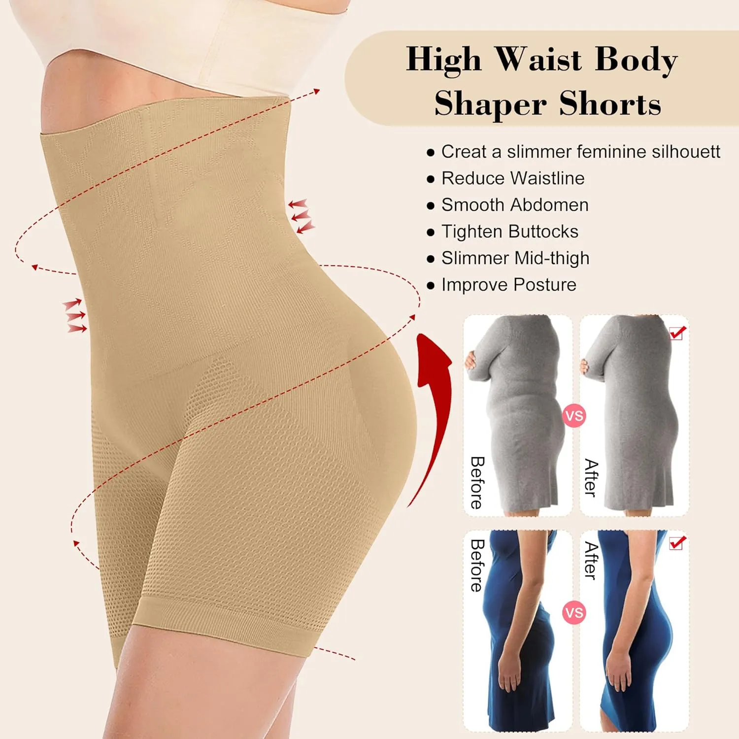 Lelinta Shapewear Shorts For Women Tummy Control High Waist Body Shaper Compression Thigh Slimmer Butt Lifter Panties