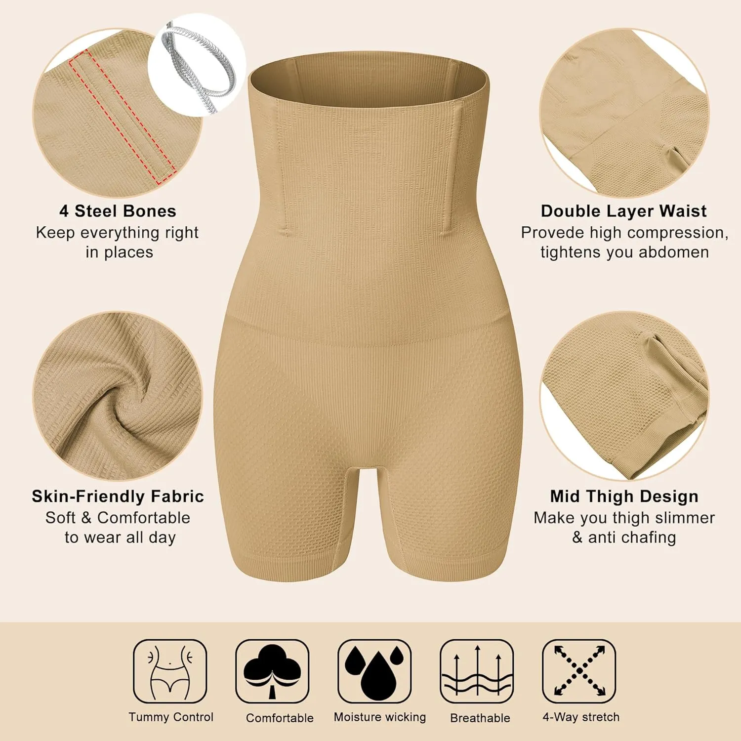 Lelinta Shapewear Shorts For Women Tummy Control High Waist Body Shaper Compression Thigh Slimmer Butt Lifter Panties