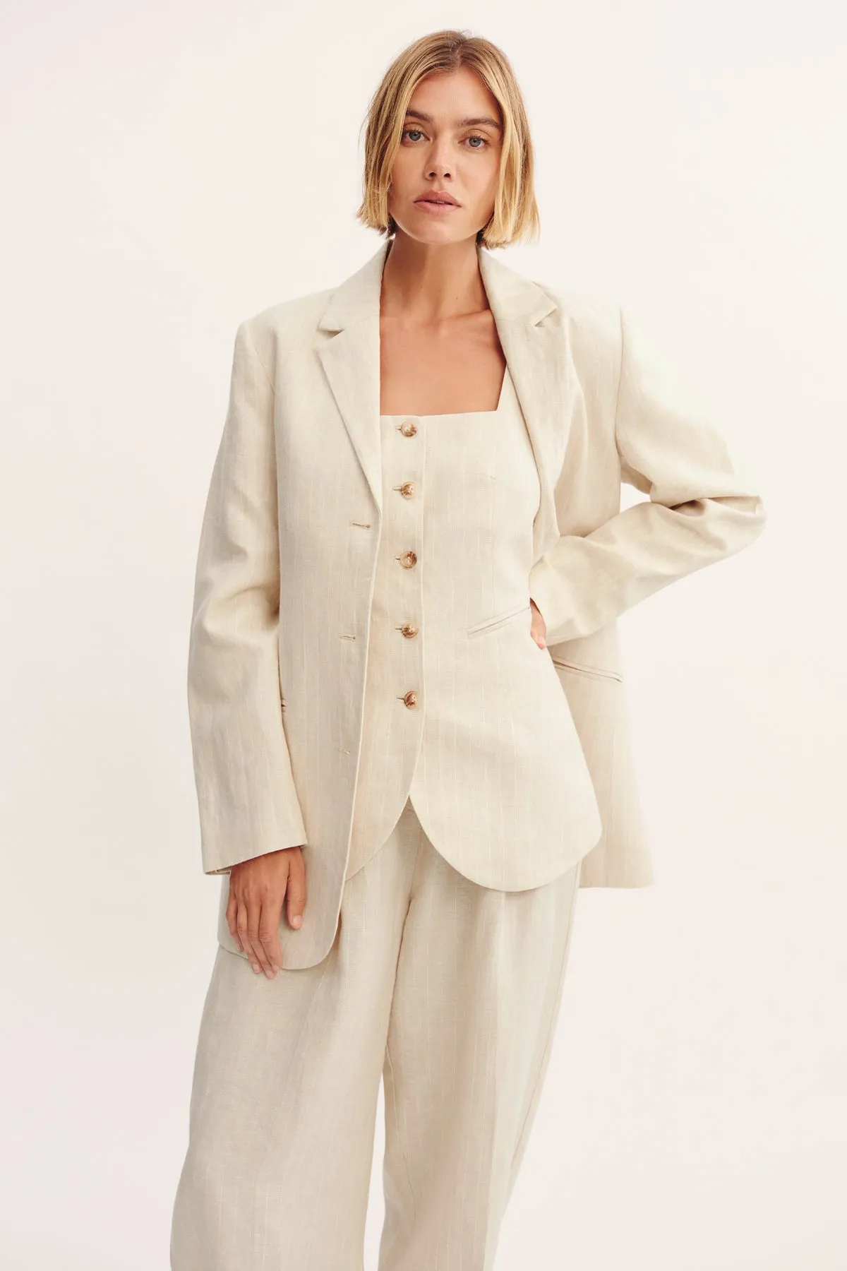 LEON BLAZER - BEIGE PINSTRIPE