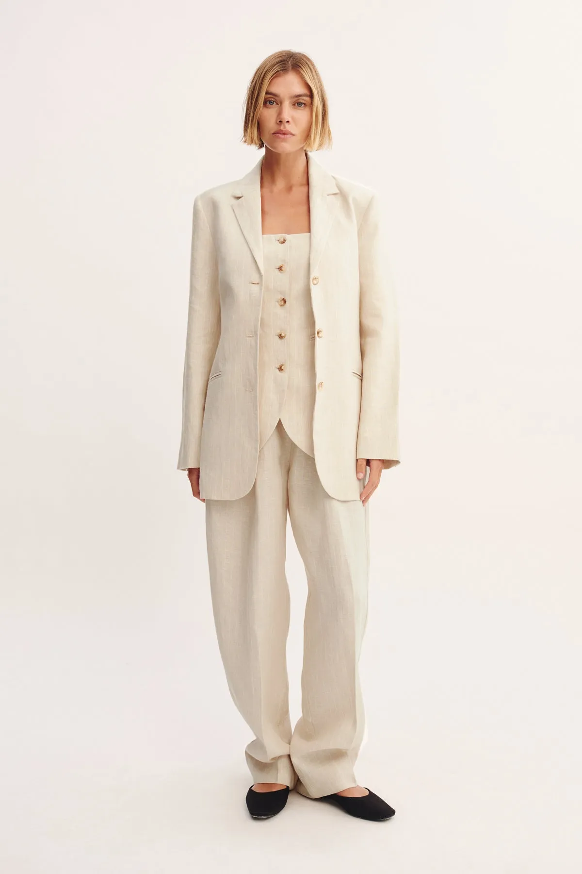 LEON BLAZER - BEIGE PINSTRIPE