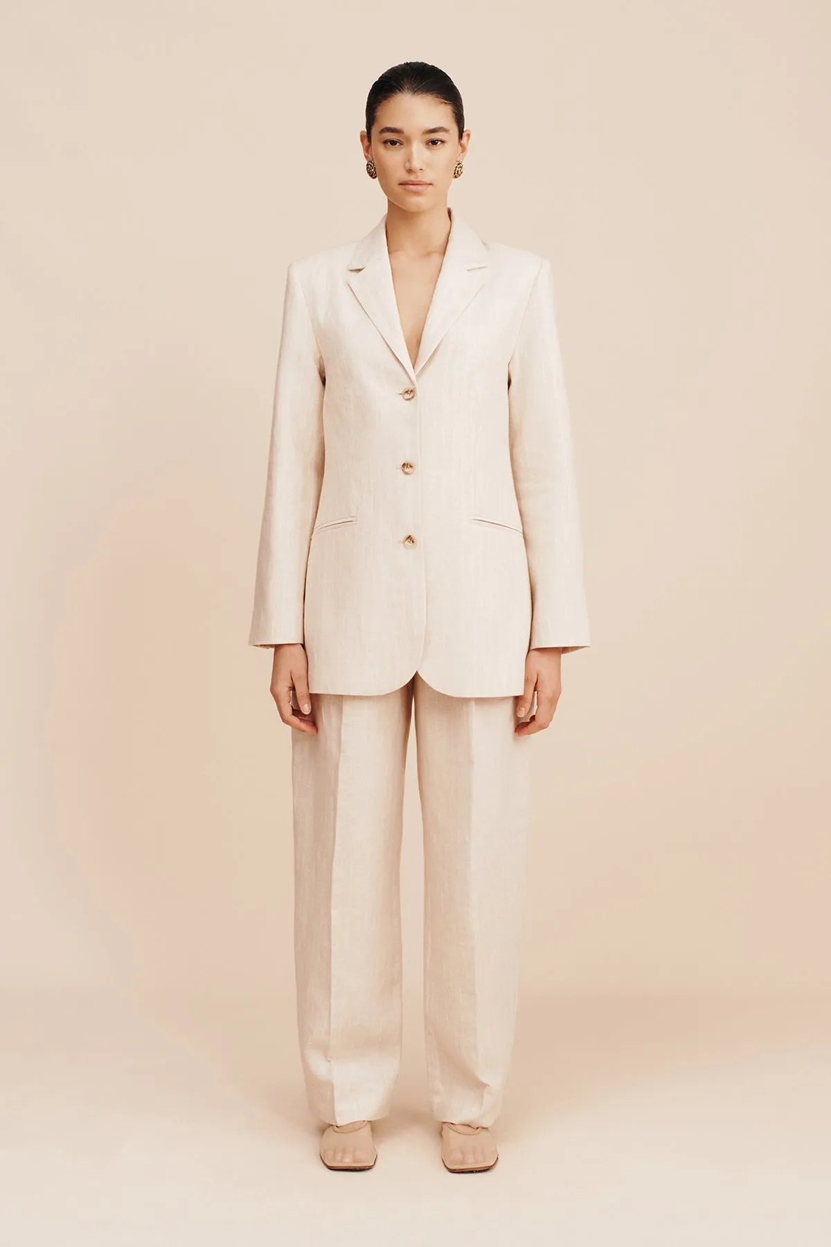 LEON BLAZER - BEIGE PINSTRIPE