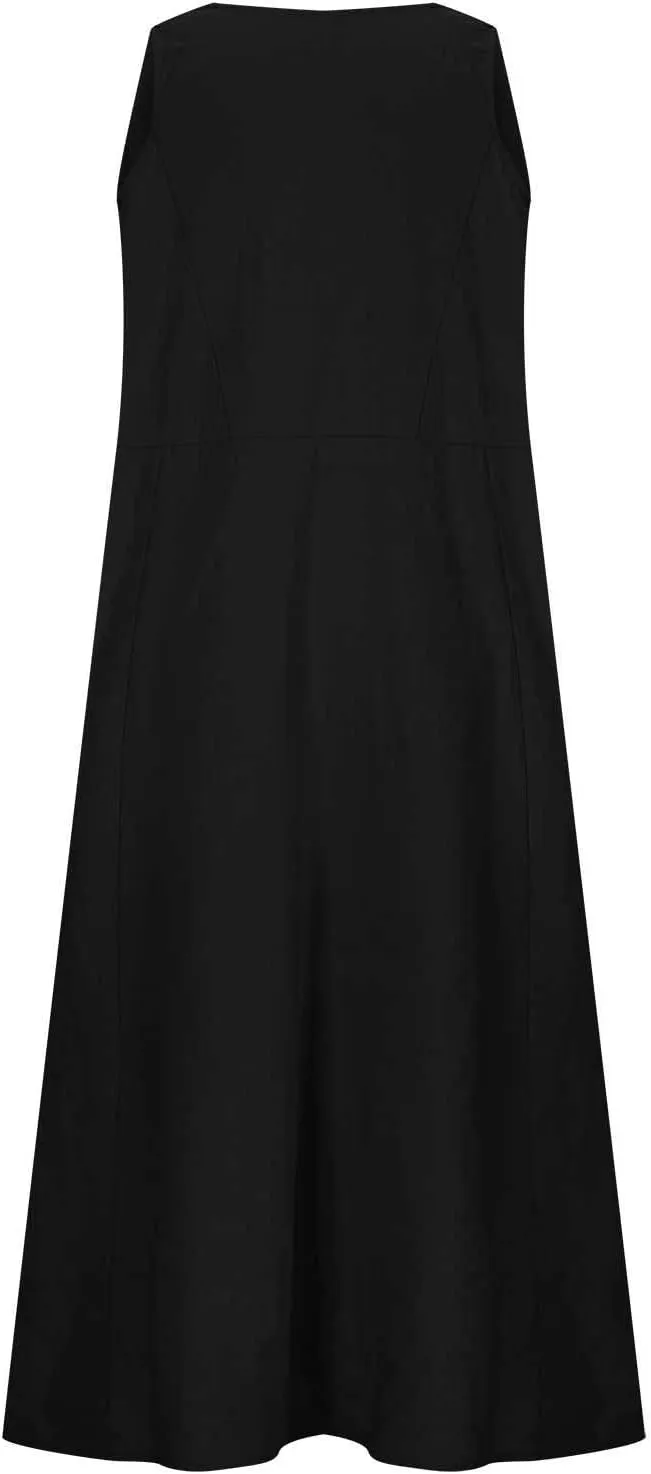 Linen Dresses for Women 2025 Casual Sleeveless Crewneck Cotton Dresses Summer Beach Flowy Long Maxi Dress