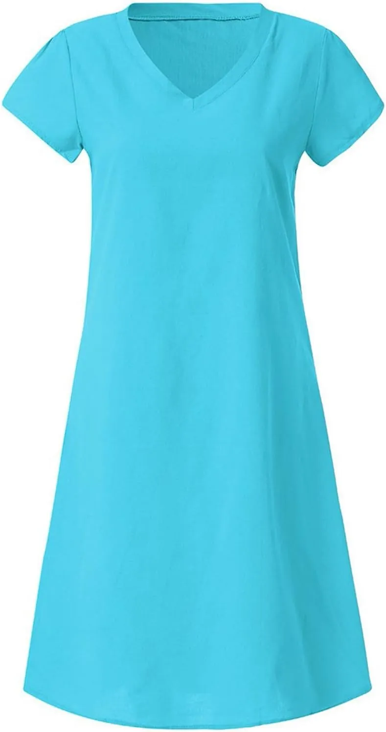Linen Dresses for Women 2025 Summer Cap Sleeve Midi Dress Loose Comfy Travel Beach Vacation Sundresses Clothes
