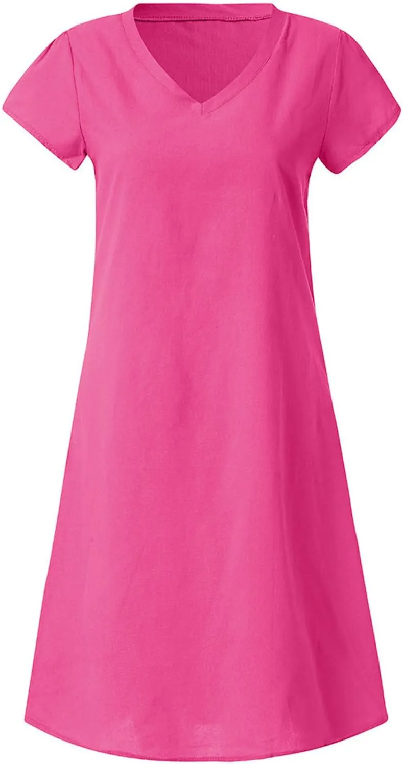 Linen Dresses for Women 2025 Summer Cap Sleeve Midi Dress Loose Comfy Travel Beach Vacation Sundresses Clothes