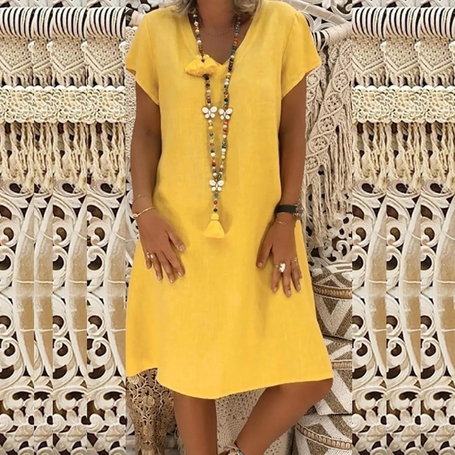 Linen Dresses for Women 2025 Summer Cap Sleeve Midi Dress Loose Comfy Travel Beach Vacation Sundresses Clothes