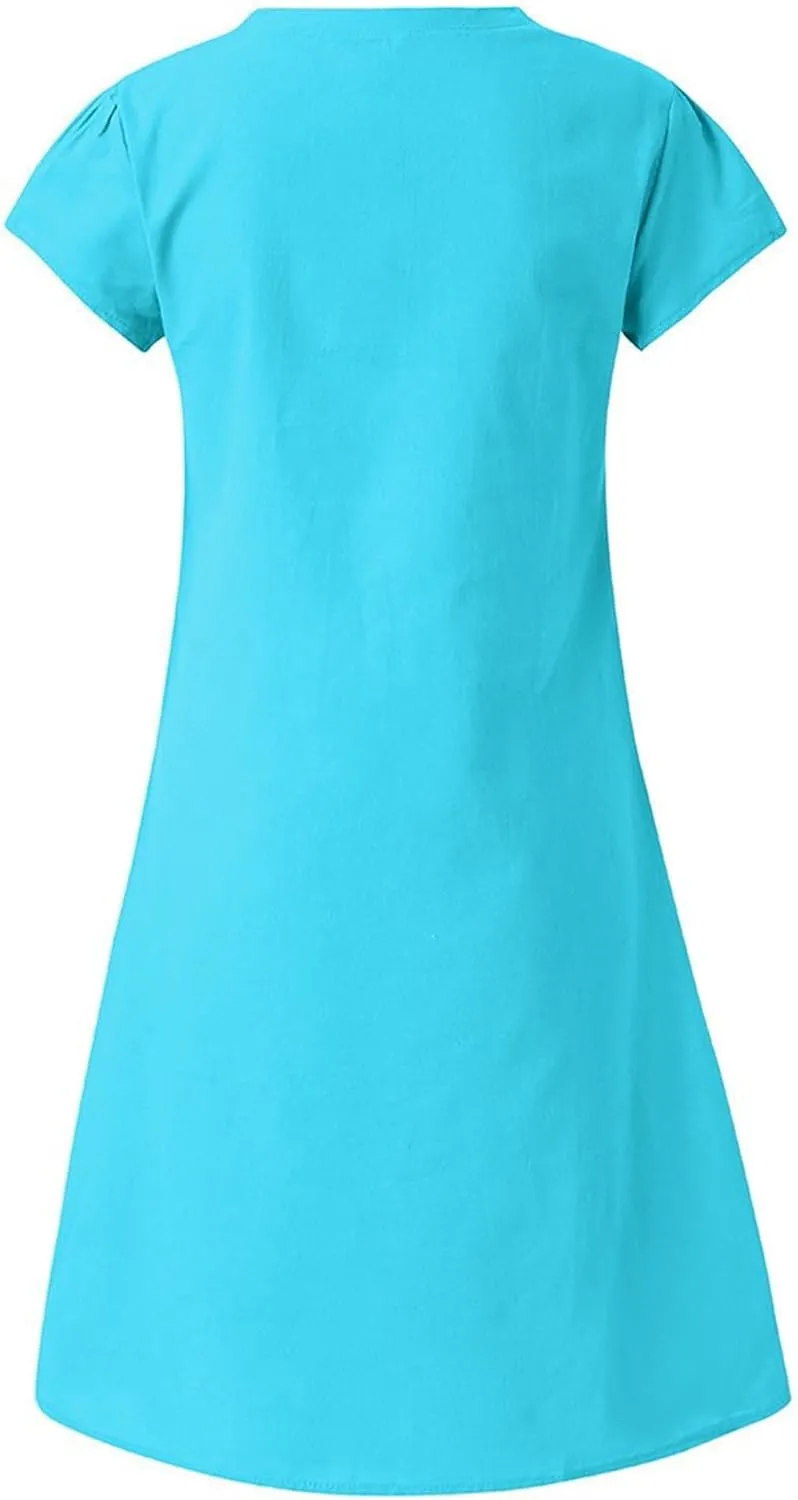 Linen Dresses for Women 2025 Summer Cap Sleeve Midi Dress Loose Comfy Travel Beach Vacation Sundresses Clothes