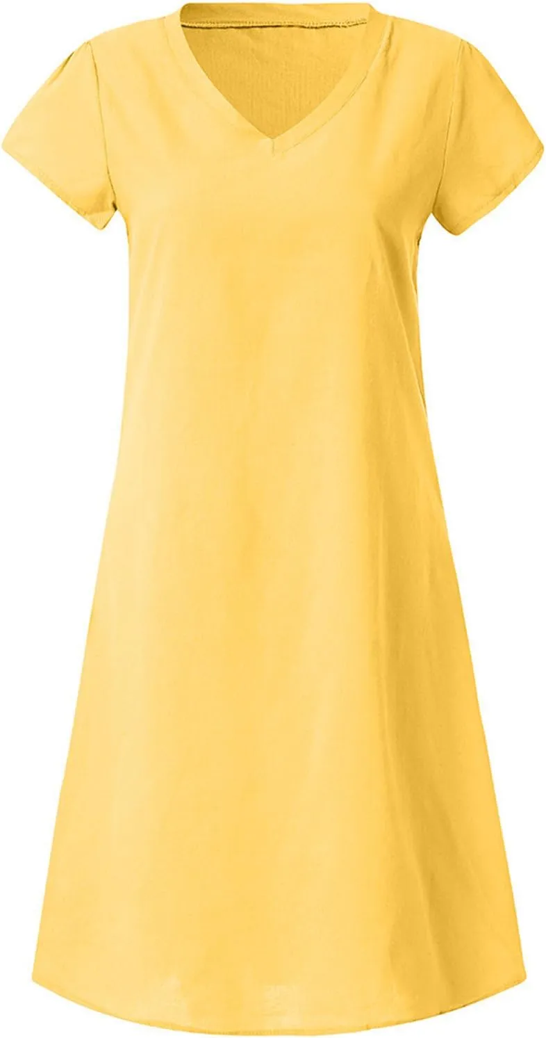 Linen Dresses for Women 2025 Summer Cap Sleeve Midi Dress Loose Comfy Travel Beach Vacation Sundresses Clothes