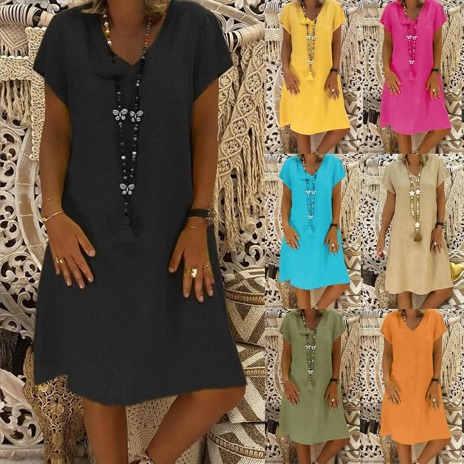 Linen Dresses for Women 2025 Summer Cap Sleeve Midi Dress Loose Comfy Travel Beach Vacation Sundresses Clothes