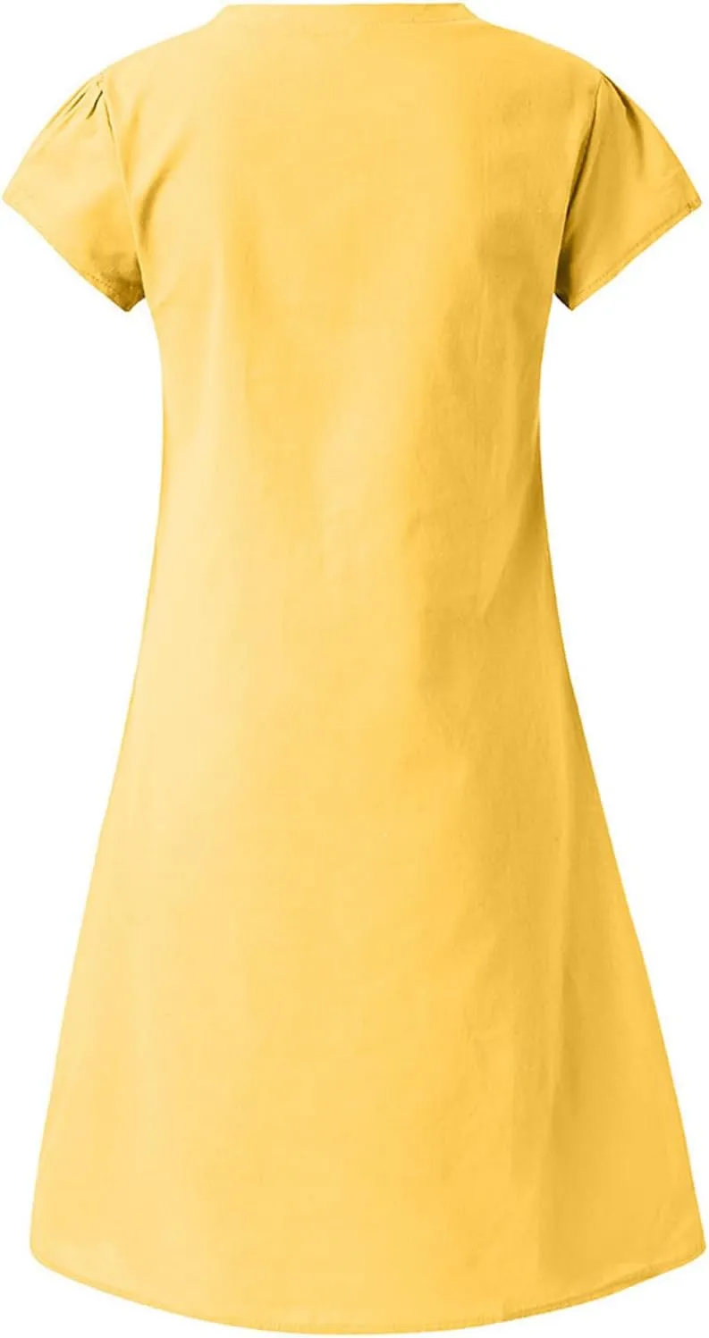 Linen Dresses for Women 2025 Summer Cap Sleeve Midi Dress Loose Comfy Travel Beach Vacation Sundresses Clothes