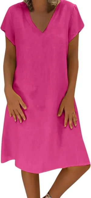 Linen Dresses for Women 2025 Summer Cap Sleeve Midi Dress Loose Comfy Travel Beach Vacation Sundresses Clothes