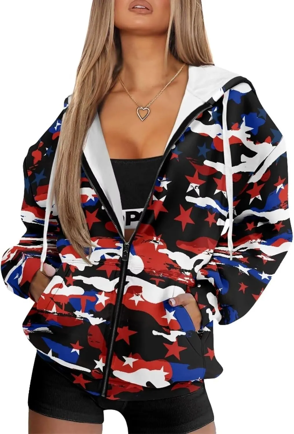 Loose Thin Jacket for Women Long Sleeve Zip Up Hoodies Teen Girls Hooded Sweatshirt Trendy Print Pullover