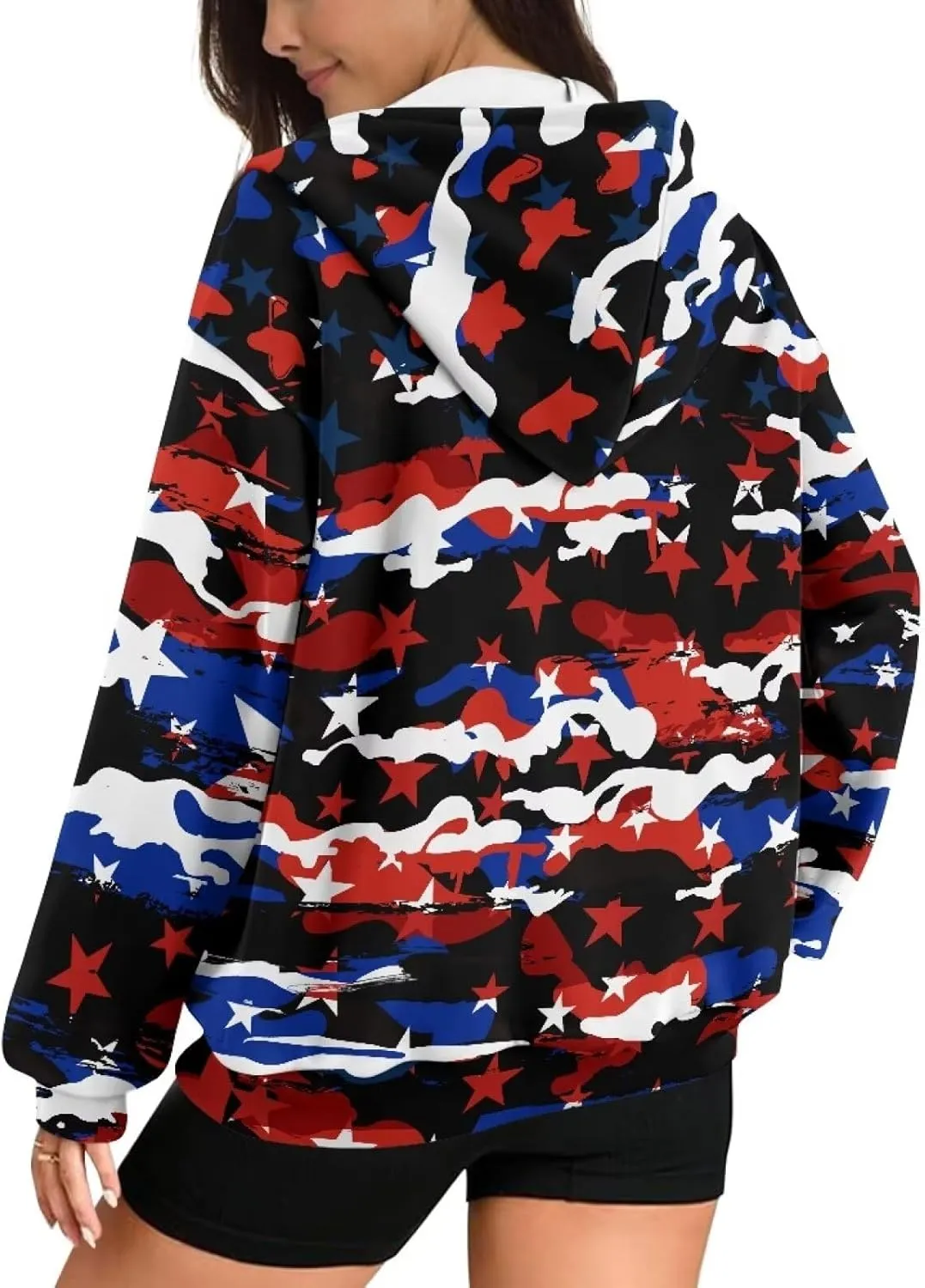 Loose Thin Jacket for Women Long Sleeve Zip Up Hoodies Teen Girls Hooded Sweatshirt Trendy Print Pullover