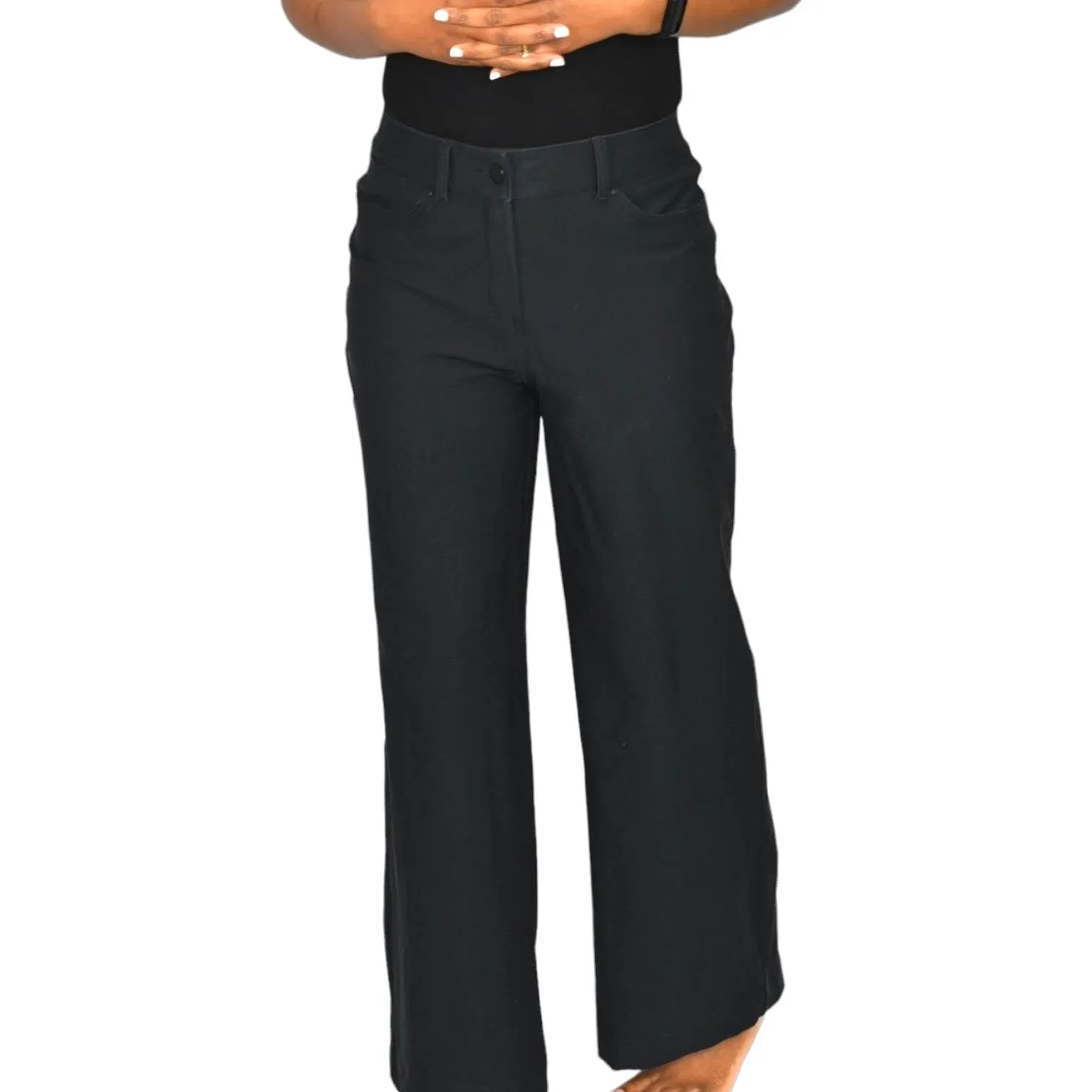Lululemon City Sleek Pants Black Five Pocket Wide Leg High Rise Cotton Blend Activewear Unlined Size 27