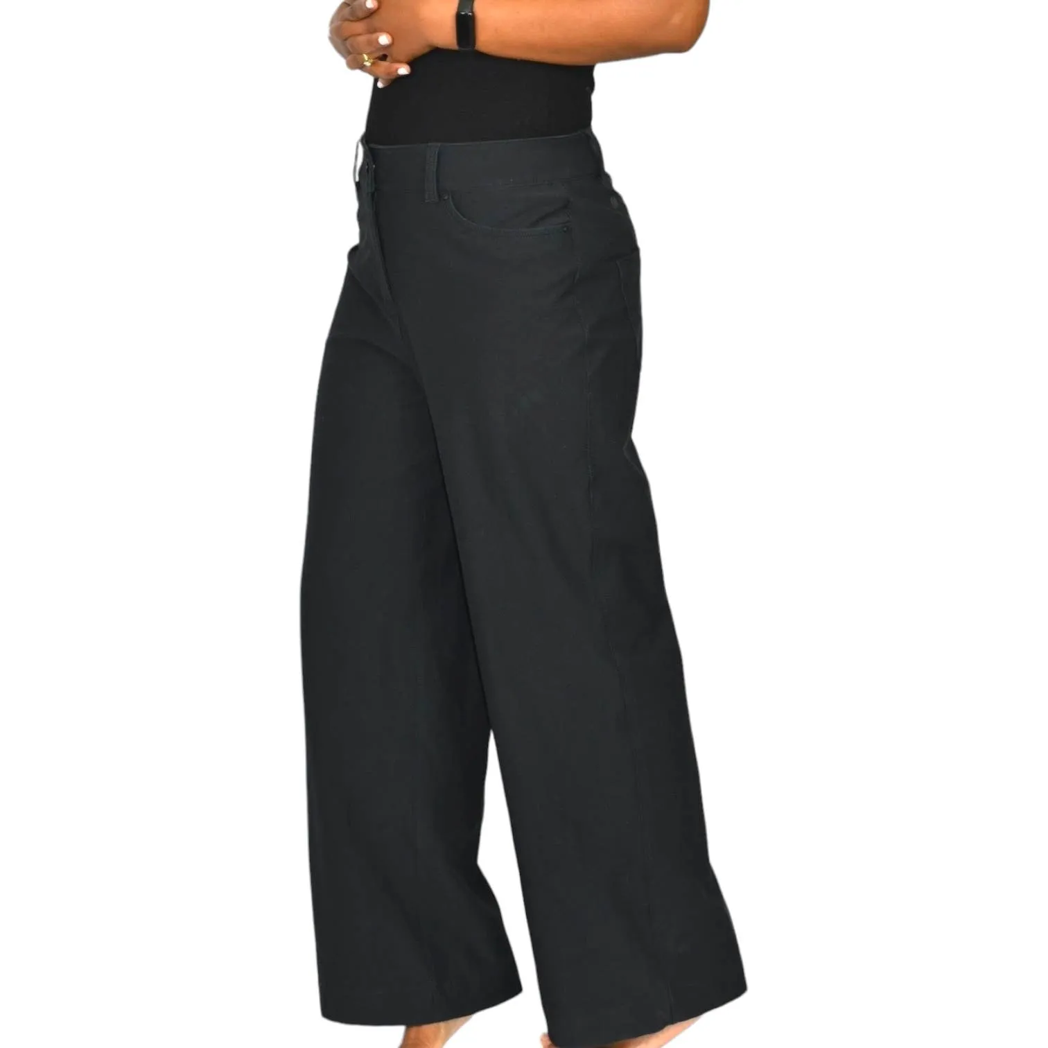 Lululemon City Sleek Pants Black Five Pocket Wide Leg High Rise Cotton Blend Activewear Unlined Size 27