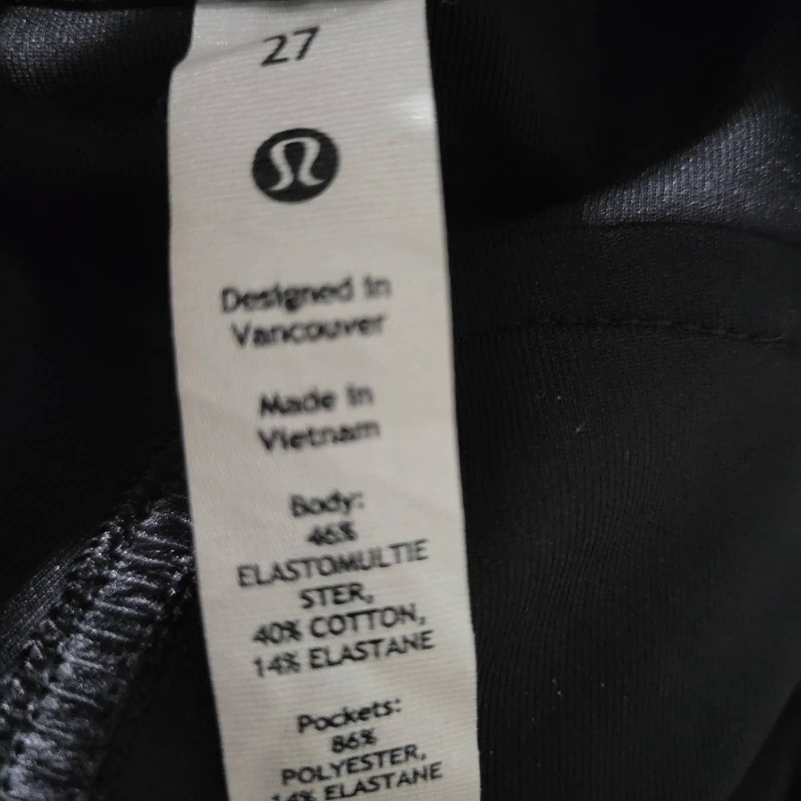 Lululemon City Sleek Pants Black Five Pocket Wide Leg High Rise Cotton Blend Activewear Unlined Size 27