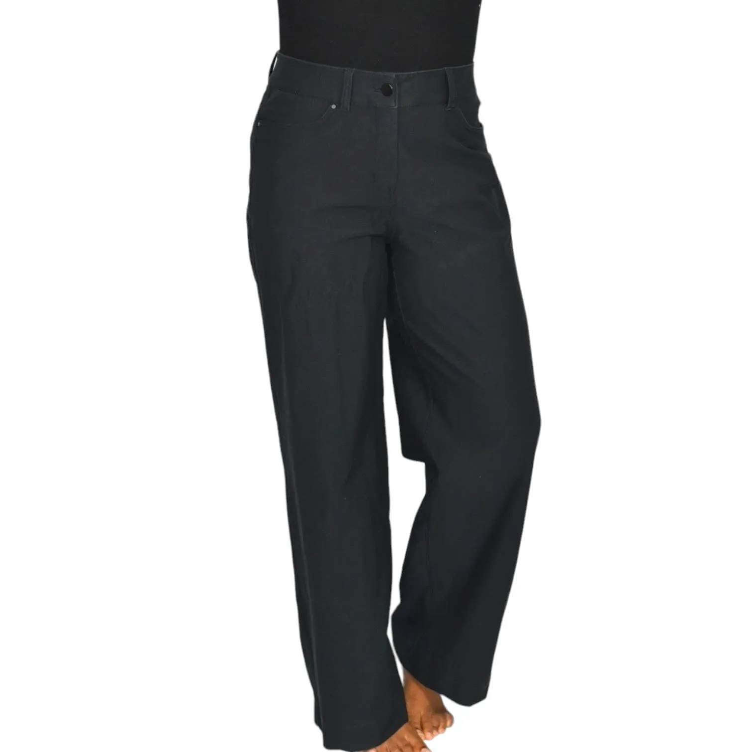 Lululemon City Sleek Pants Black Five Pocket Wide Leg High Rise Cotton Blend Activewear Unlined Size 27