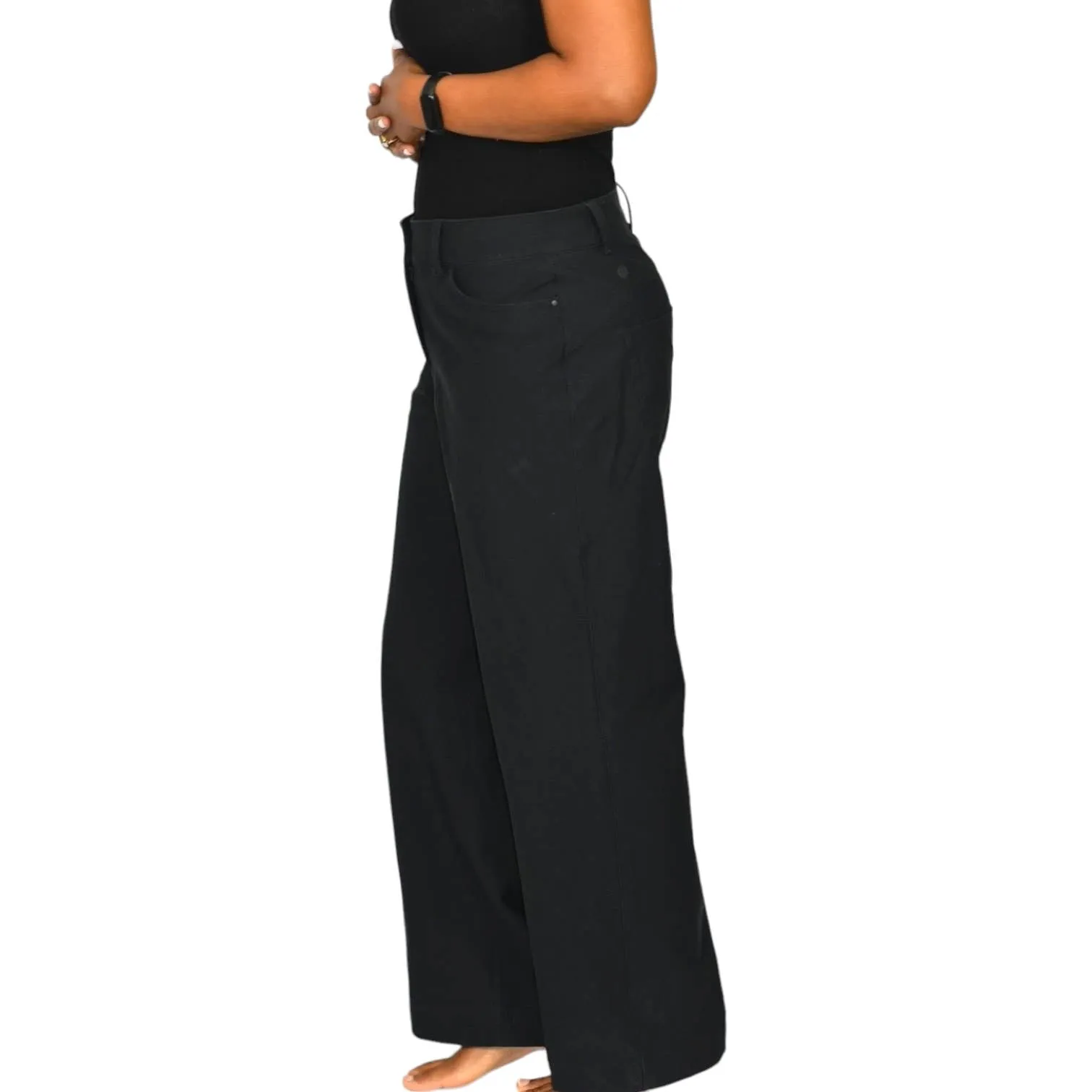 Lululemon City Sleek Pants Black Five Pocket Wide Leg High Rise Cotton Blend Activewear Unlined Size 27