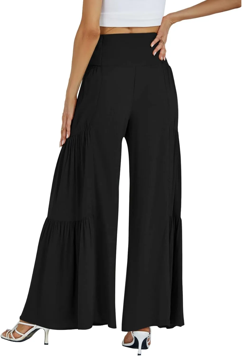 LYANER Women's Casual Tie Front Smocked High Waist Wide Leg Pleated Palazzo Lounge Pant