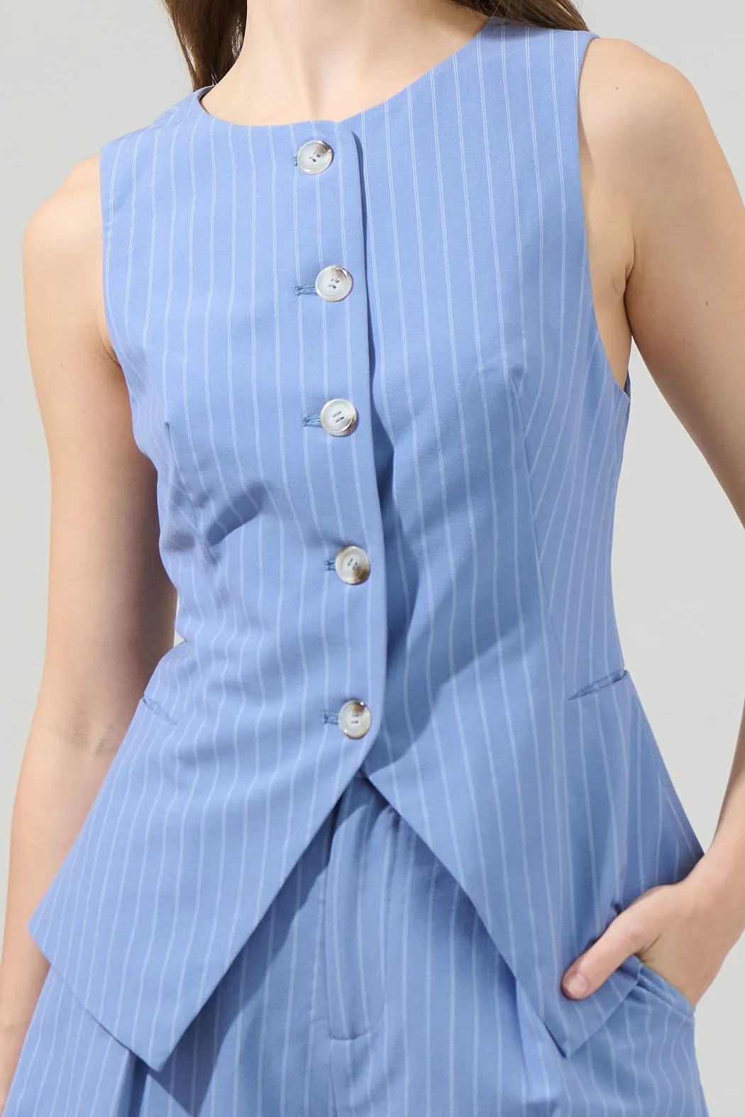 Marbles Striped Button Up Vest Top