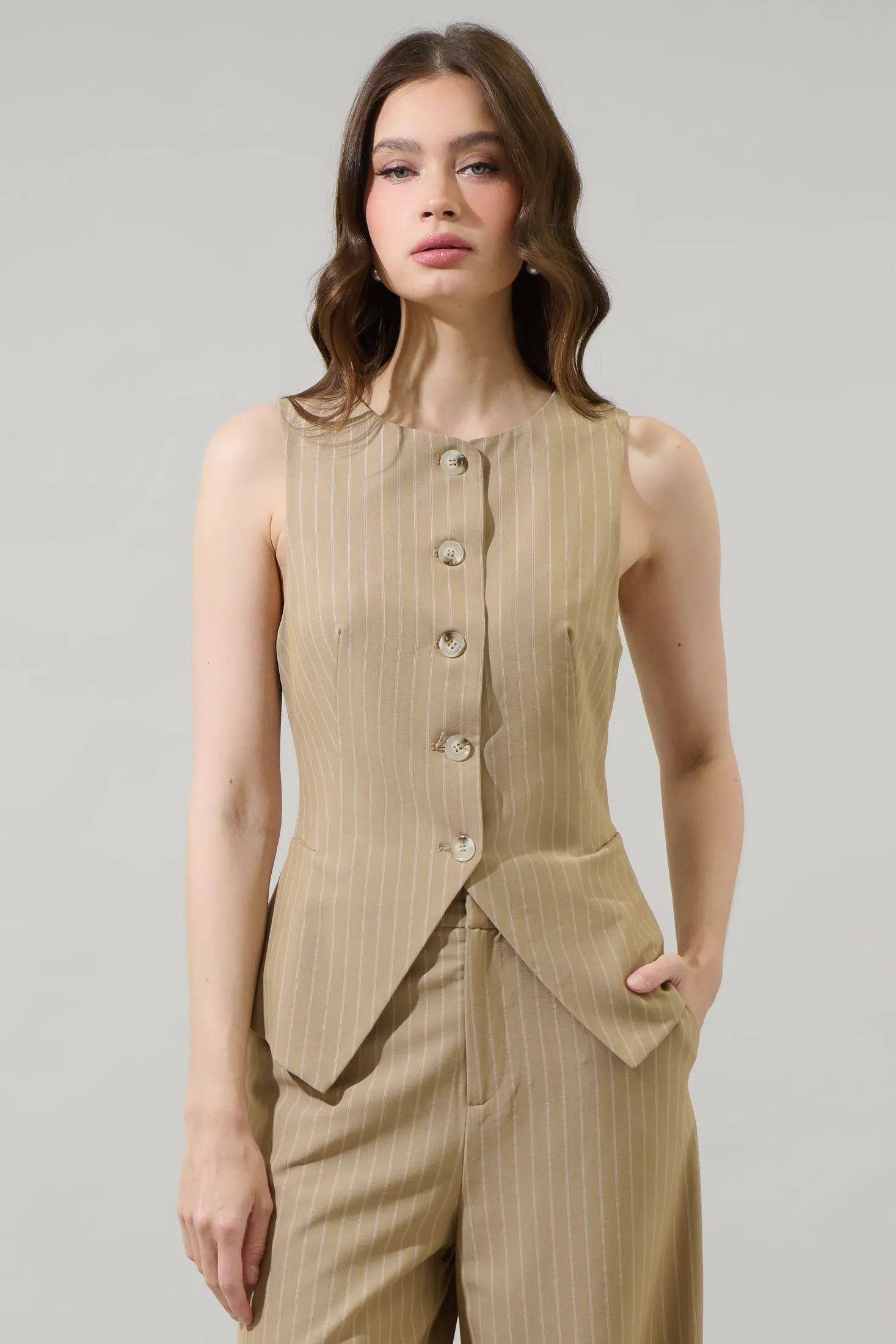Marbles Striped Button Up Vest Top