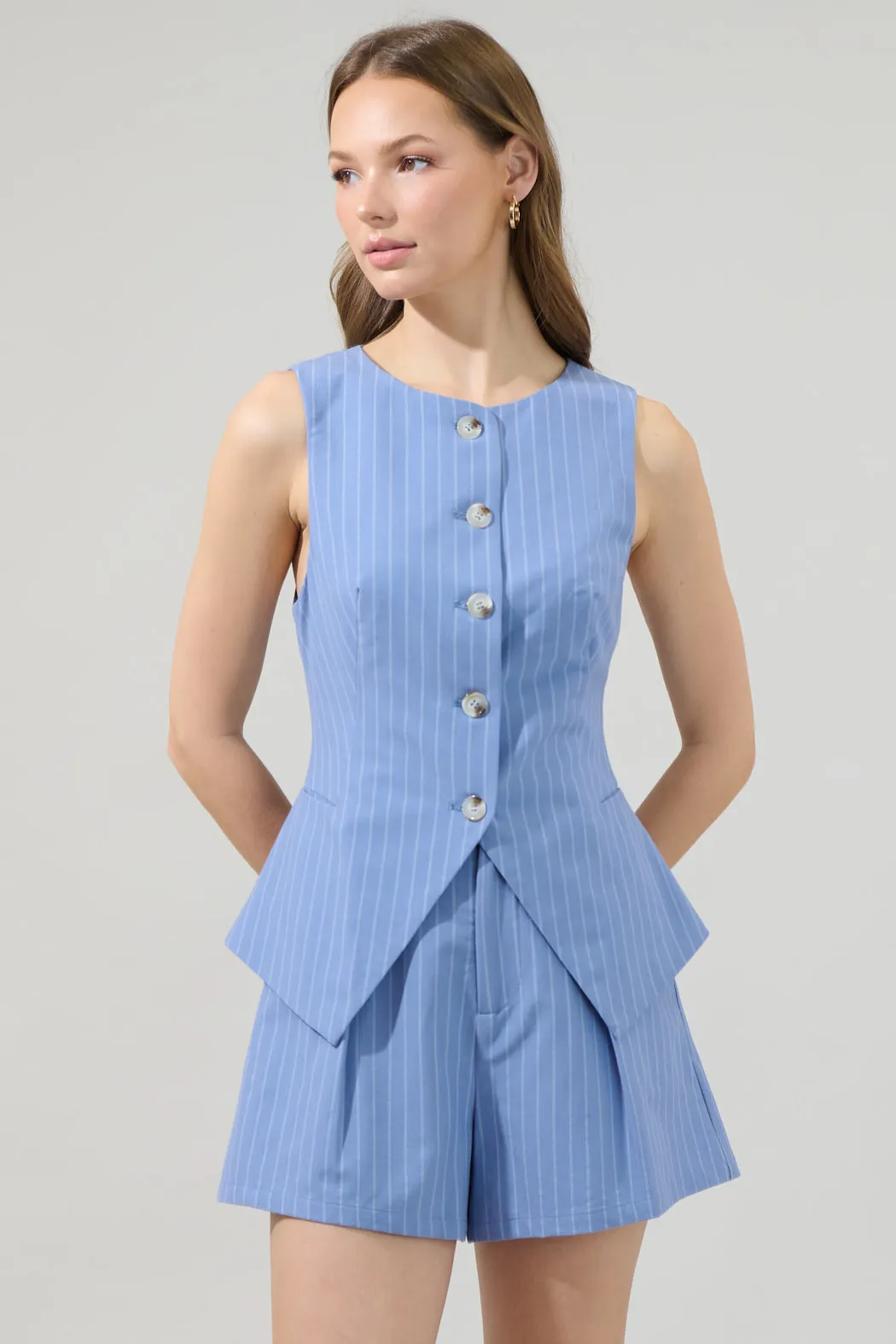Marbles Striped Button Up Vest Top