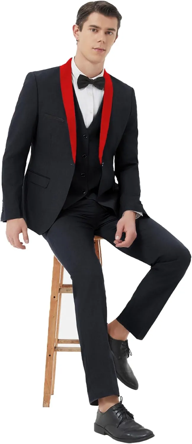 Men Suits Slim Fit 3 Pieces Sets Tuxedo Blazer Vest Pants Shawl Lapel Bow Ties for Prom Party Wedding Business Dinner