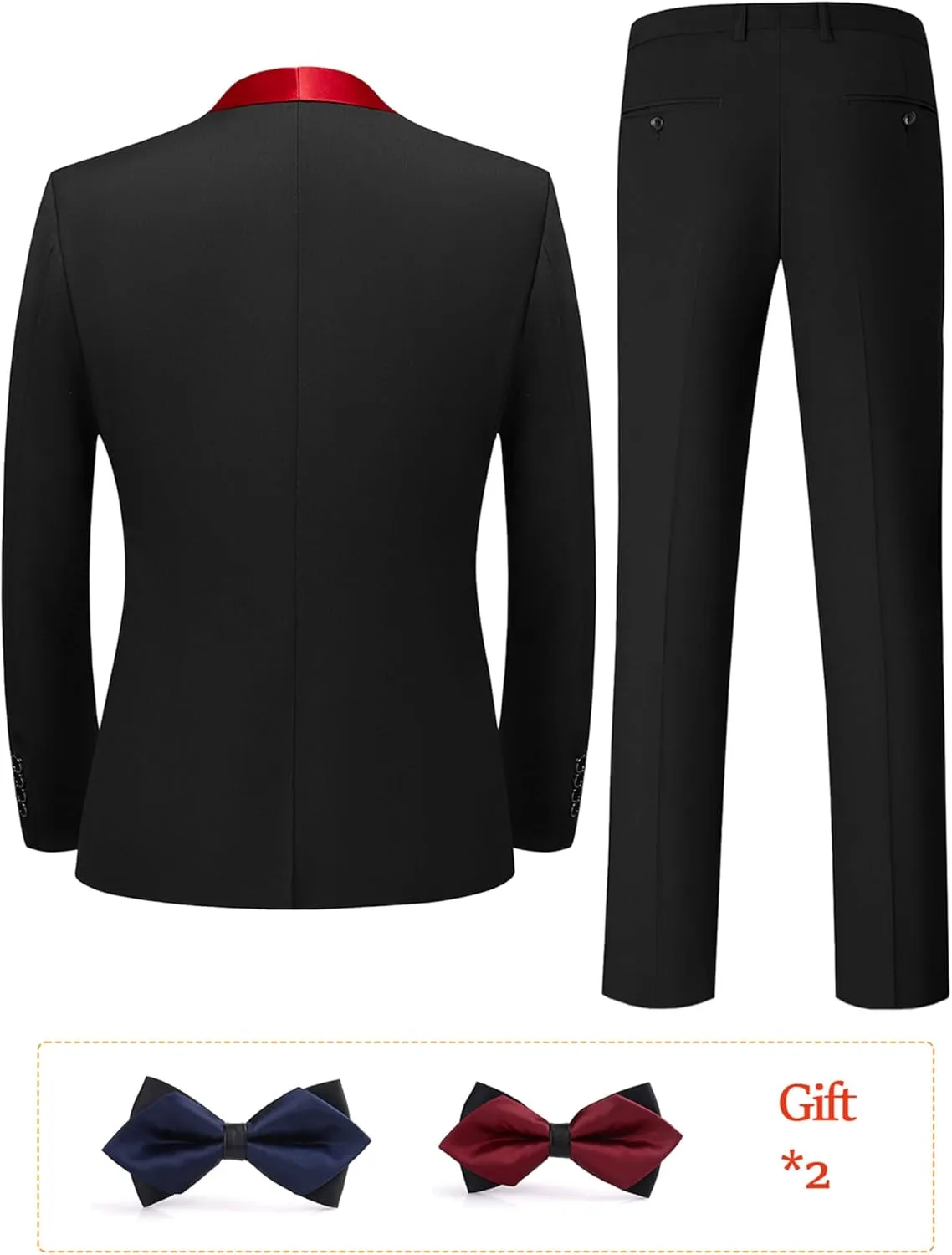 Men Suits Slim Fit 3 Pieces Sets Tuxedo Blazer Vest Pants Shawl Lapel Bow Ties for Prom Party Wedding Business Dinner