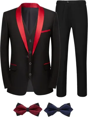 Men Suits Slim Fit 3 Pieces Sets Tuxedo Blazer Vest Pants Shawl Lapel Bow Ties for Prom Party Wedding Business Dinner