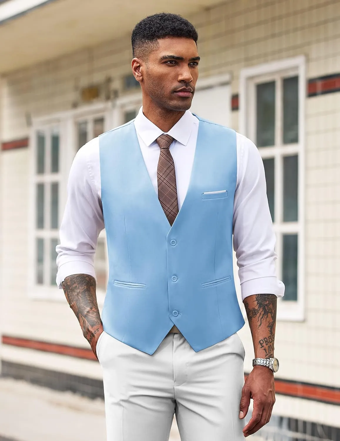 Men's Black Sleeveless Formal Slim Fit Suit Vest