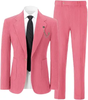 Mens Corduroy Suit Slim Fit 2 Pieces Blazer Pants Suits for Men Vintage Wedding Business Corduroy Suit Jacket Men