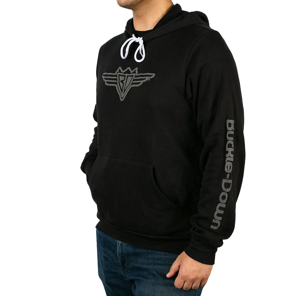 Men's Hoodie - Buckle-Down Wings and Text Black/Gray