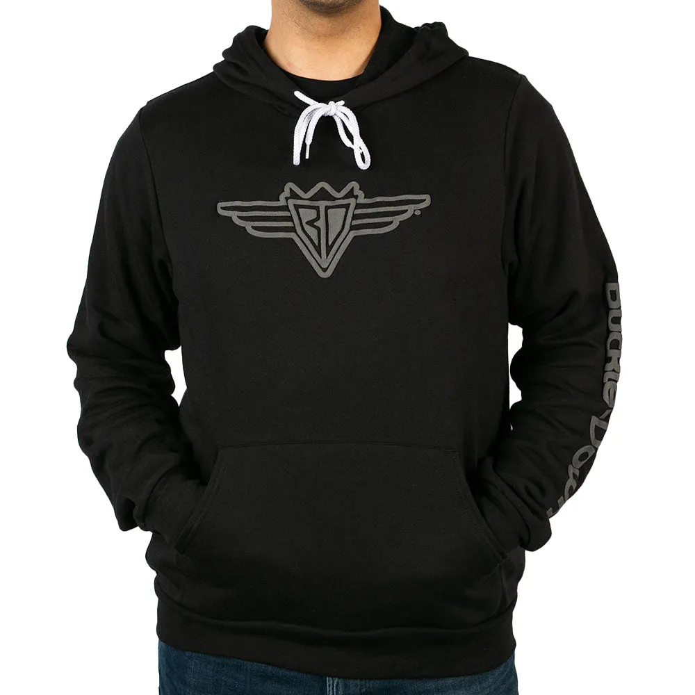 Men's Hoodie - Buckle-Down Wings and Text Black/Gray