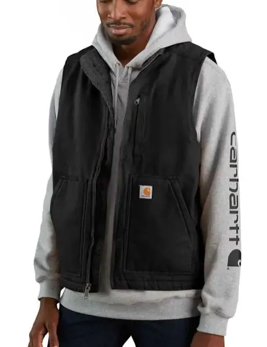 Men's Loose Fit Washed Duck Sherpa-Lined Mock-Neck Vest