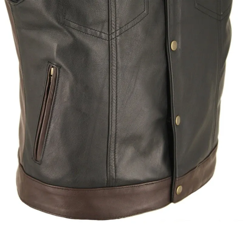 Men's Made in USA Horsehide Stand up Collar Leather Two Tone Motorcycle Vest