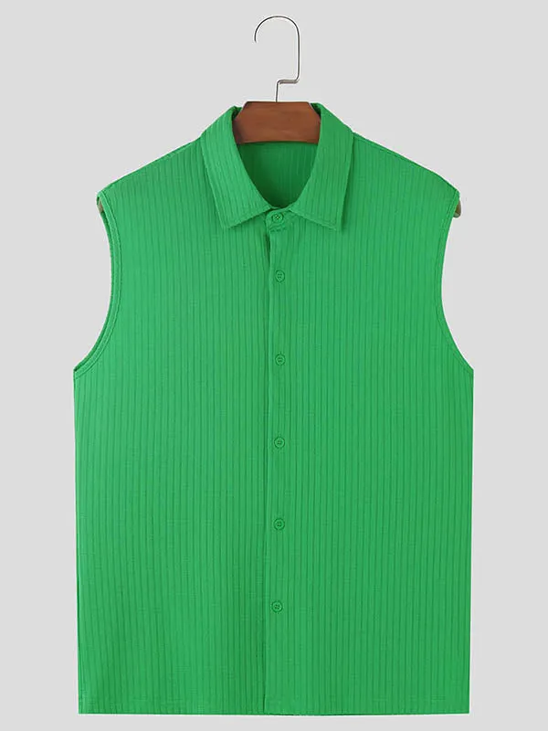 Mens Thin Vertical Striped Breathable Sleeveless Shirt SKUK72256