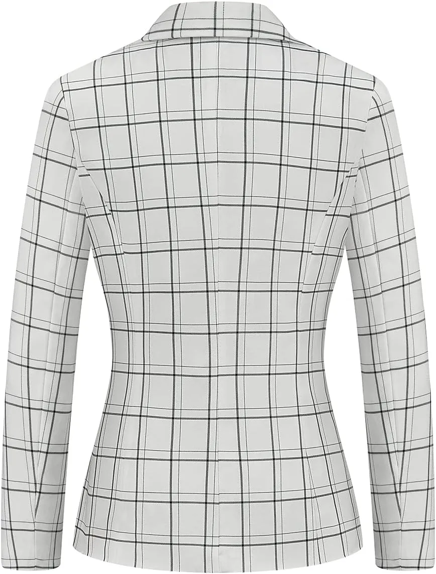 MODFUL Women's 2 Piece Business Plaid Suit Set Office One Button Slim Fit Blazer with Pant