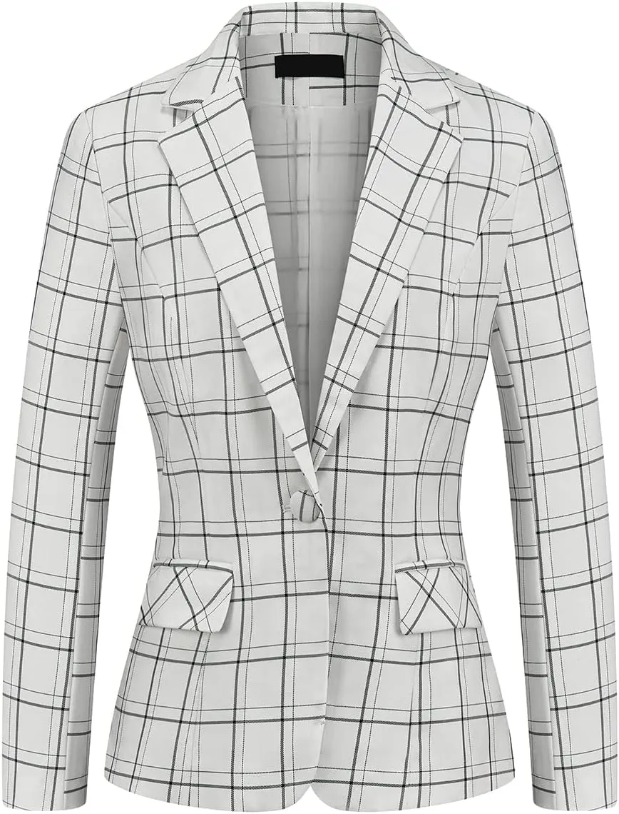 MODFUL Women's 2 Piece Business Plaid Suit Set Office One Button Slim Fit Blazer with Pant