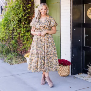 Muted Garden Midi Dress, Yellow