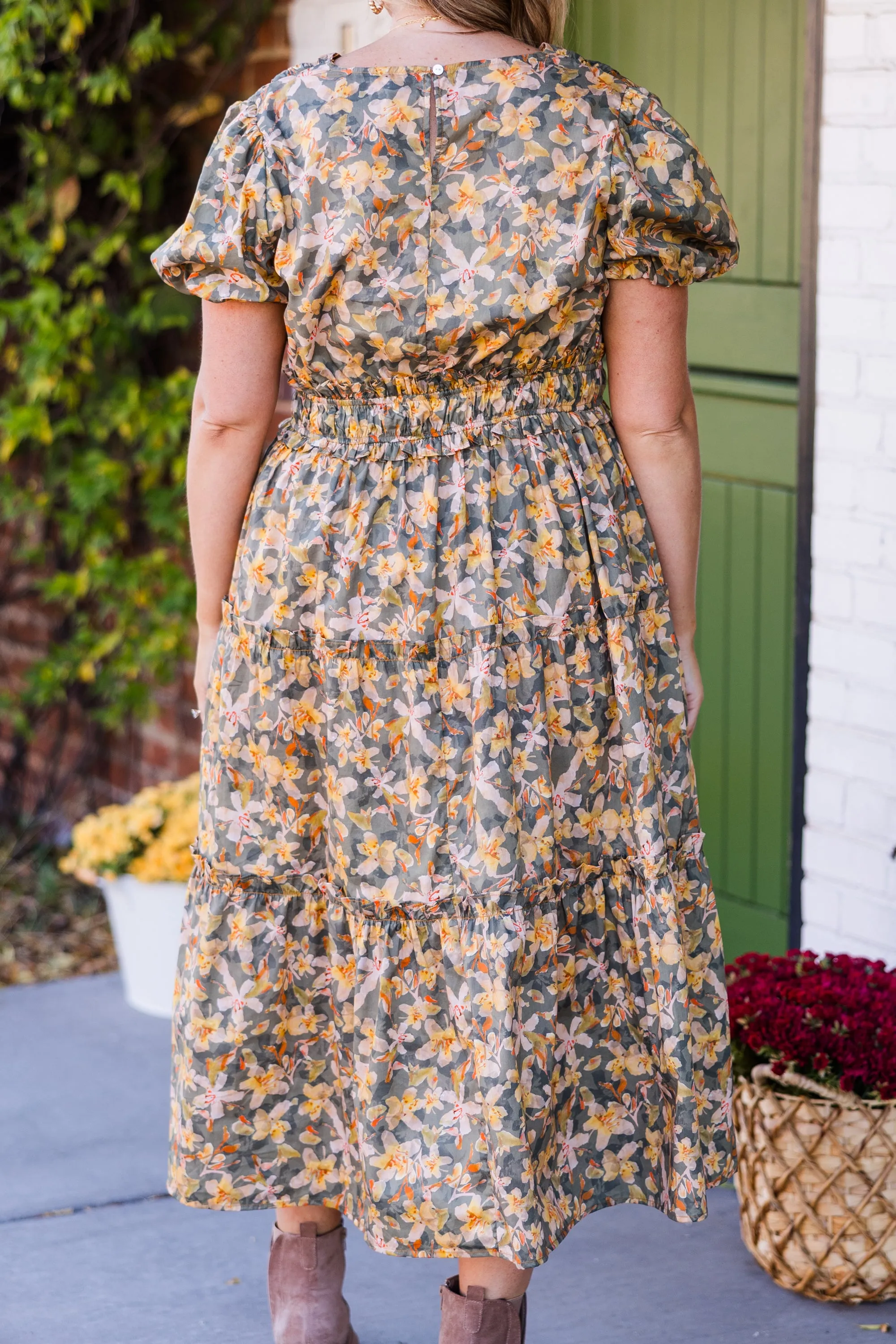 Muted Garden Midi Dress, Yellow