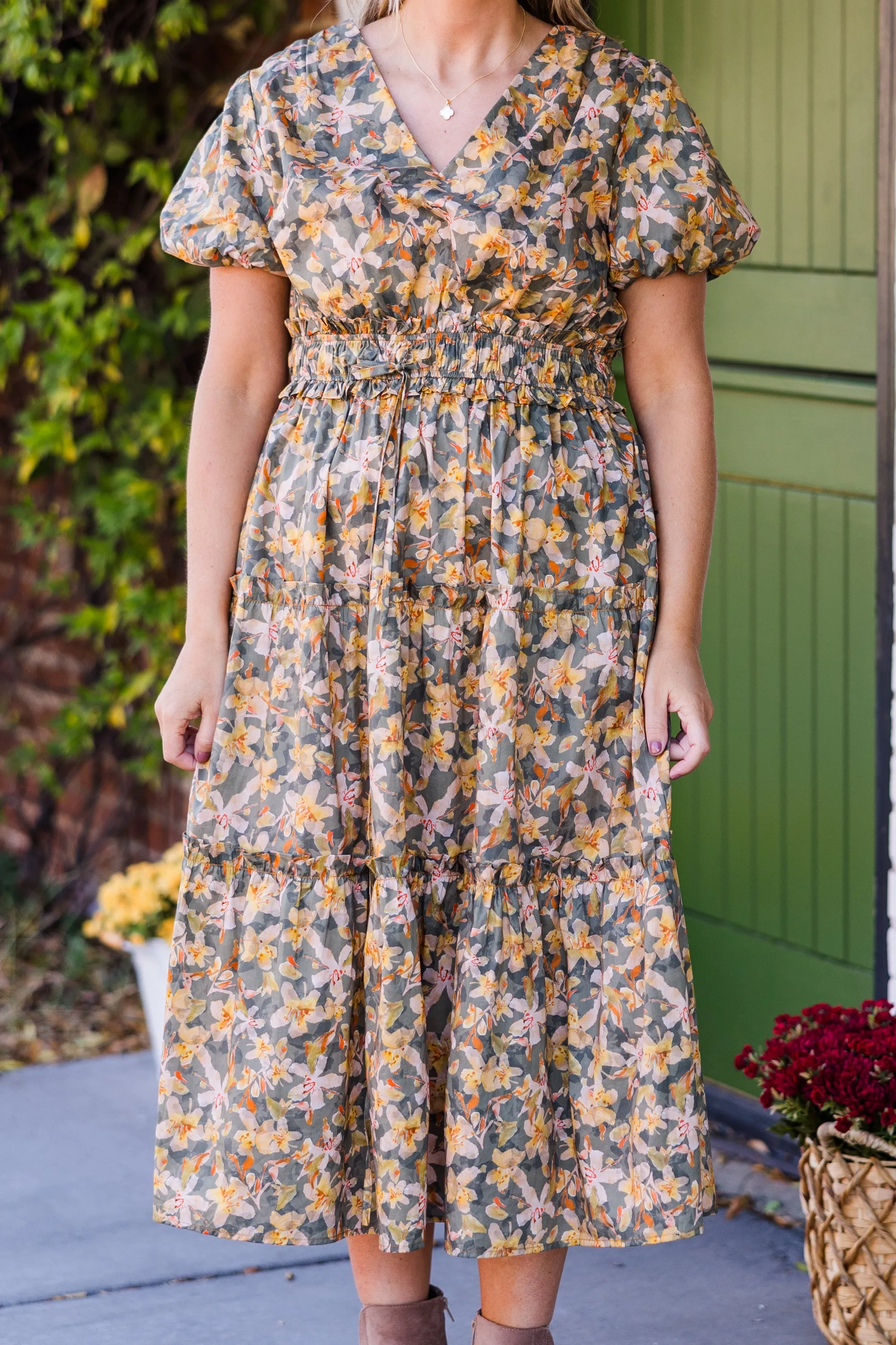 Muted Garden Midi Dress, Yellow
